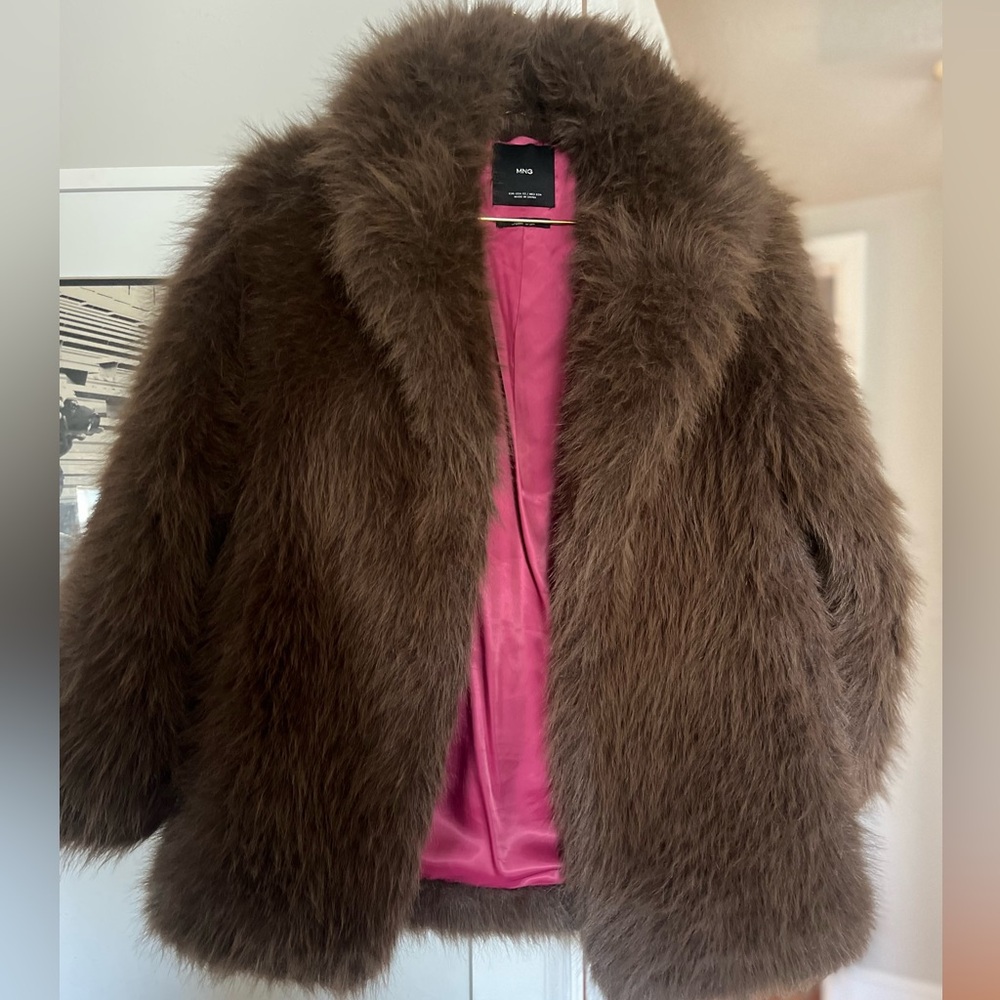 Mango Oversized Brown Faux Fur Coat - XS